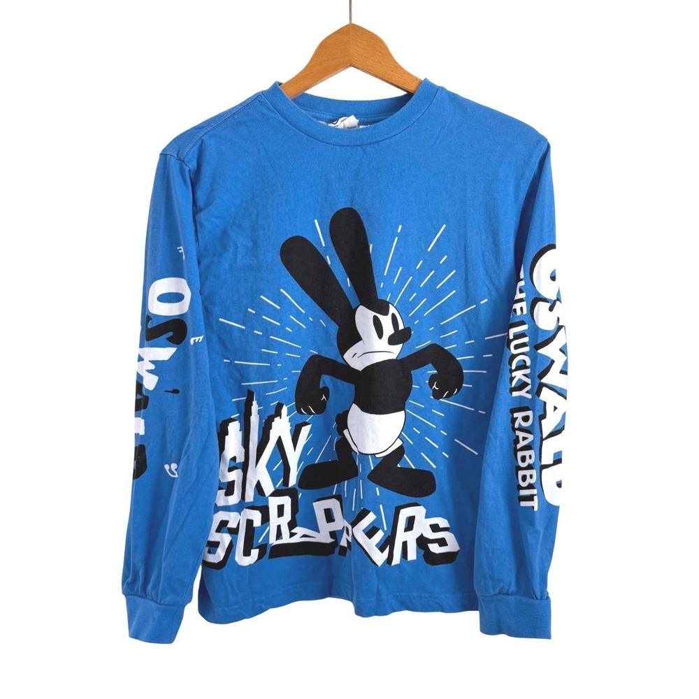 Disney Oswald The Lucky Rabbit Sky Scrapers Blue Long Sleeve Graphic T-Shirt XS